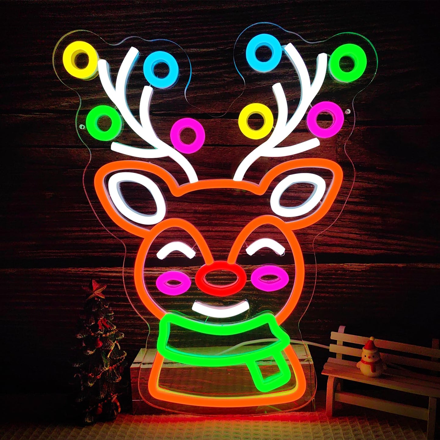 Christmas Elk Neon Sign Reindeer Neon Sign Dimmable Neon Christmas Sign christmas Neon Light Up Sign for Bedroom Living Room Home Party Gifts