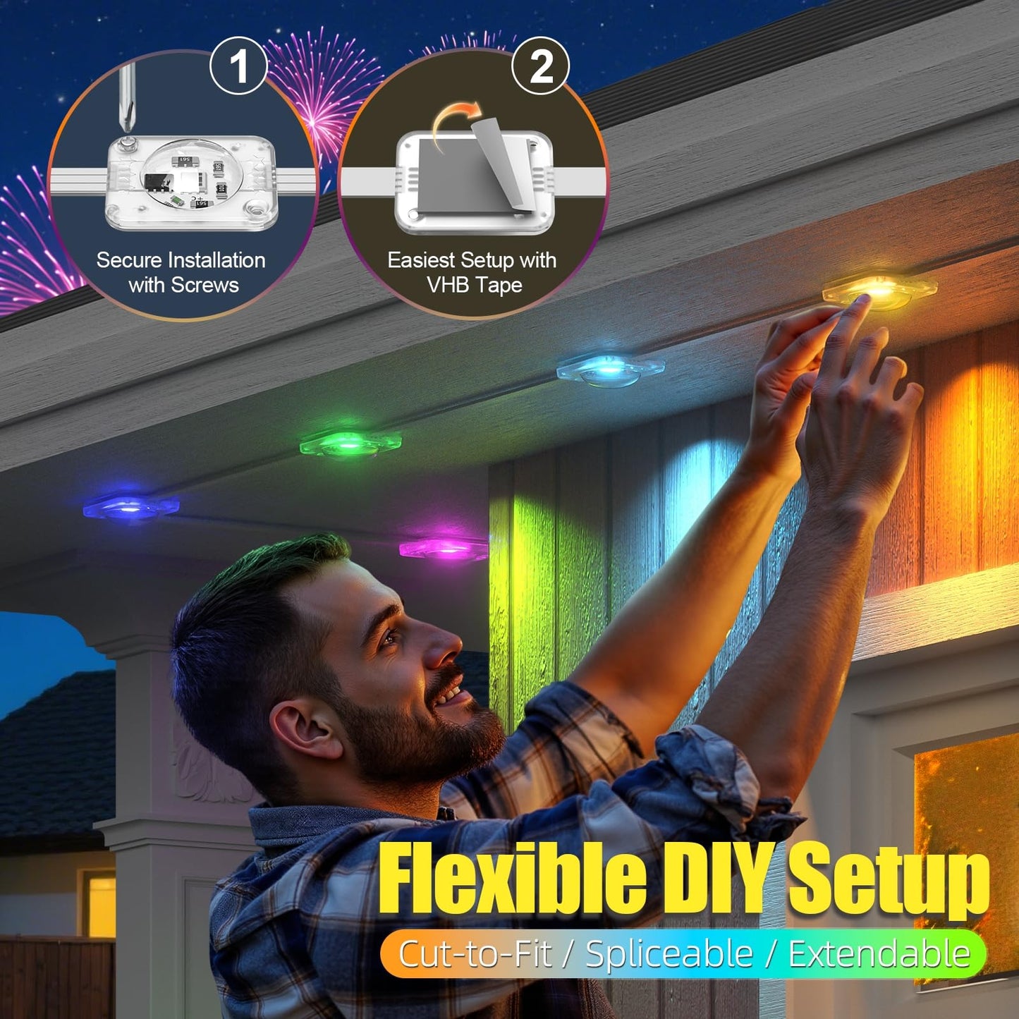 100ft Permanent Outdoor Lights, RGB+IC IP67 Waterproof Smart LED Lights with App/Remote for Daily, Christmas, New Year, Halloween, Holiday, Party Decor, Valentine's Day Christmas Lights Outdoor