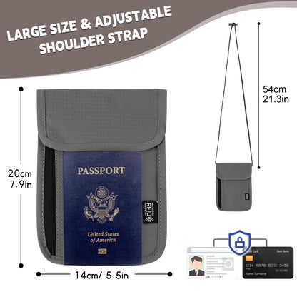Likesing 5.5" L x 7.9" W Travel Neck Wallet, RFID Blocking Passport Holder, Security Lightweight Passport Travel Wallet, Neck Pouch Gifts for Women Men(Grey)