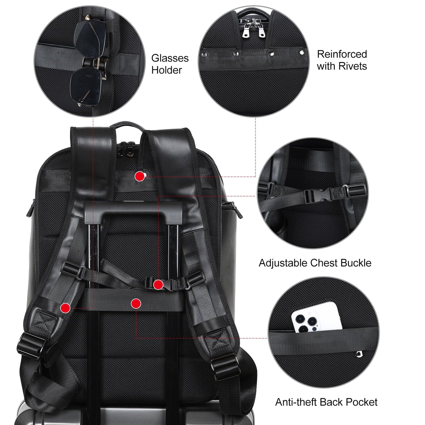 TIDING Genuine Leather Backpack for Men, 17.3 Inch Laptop Bag TSA Friendly Travel Rucksack Hiking Camping Daypack
