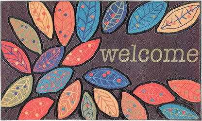 CHICHIC Door Mat, Welcome Mat 17x 30 Inch Front Door Mat Outdoors for Home Entrance Outdoors Mat for Outside Entry Way Doormat Entry Rugs, Heavy Duty Non Slip Rubber Back Low Profile, Leaves