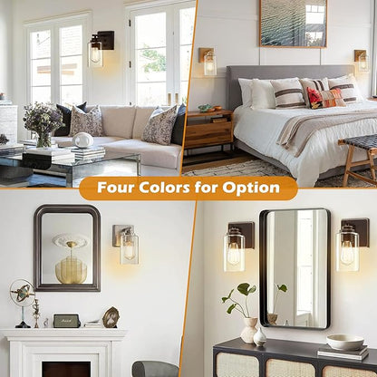 Pia Ricco Wall Sconces Set of 2, Bedside Wall Lamps with Switch for Bedroom, Modern Bathroom Light Fixtures with Clear Glass Shade, Oil Rubbed Bronze Sconces Wall Lights for Living Room, Hallway