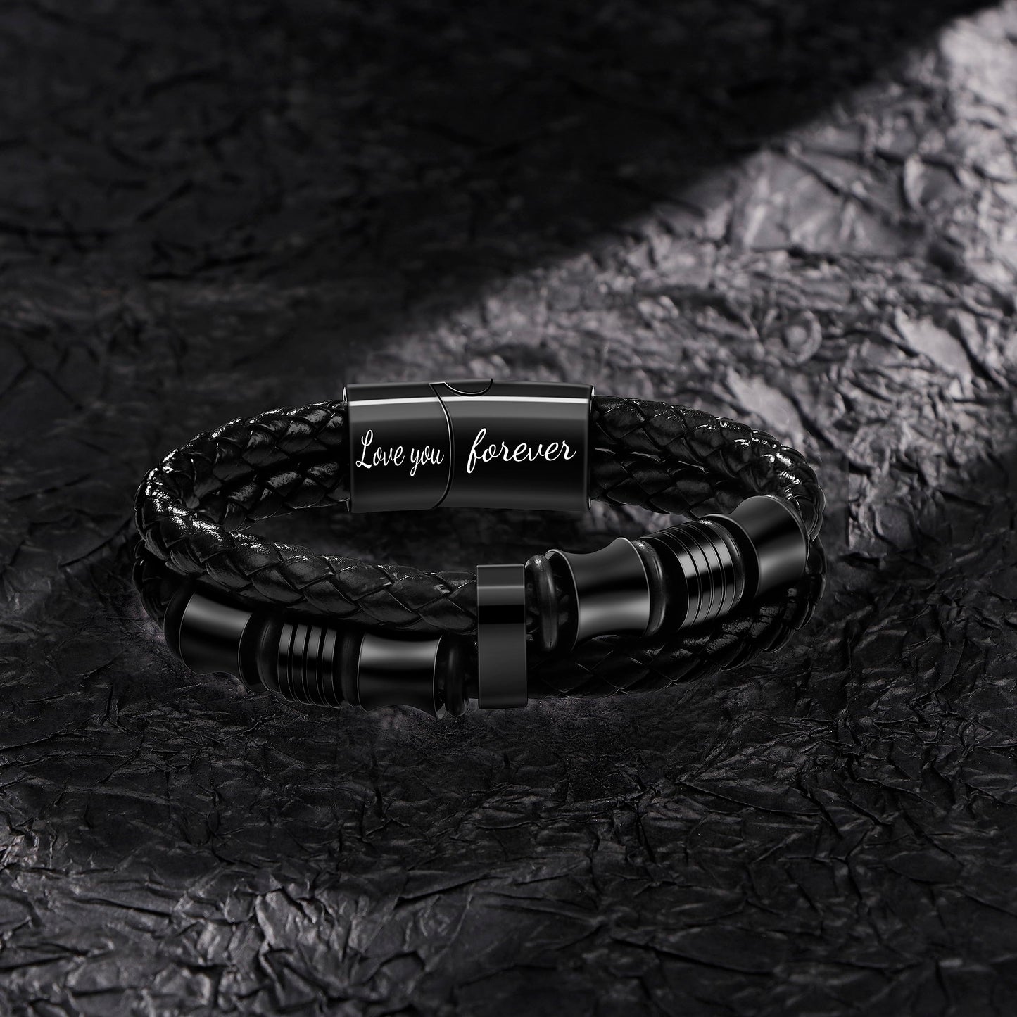 JoycuFF Gifts for Son from Dad Mom Leather Bracelet Gifts for Men Birthday Gift for Son Bracelet from Mom Black Layered Bracelets Engraved I Love You Forever Braied Cuff Graduation Gift