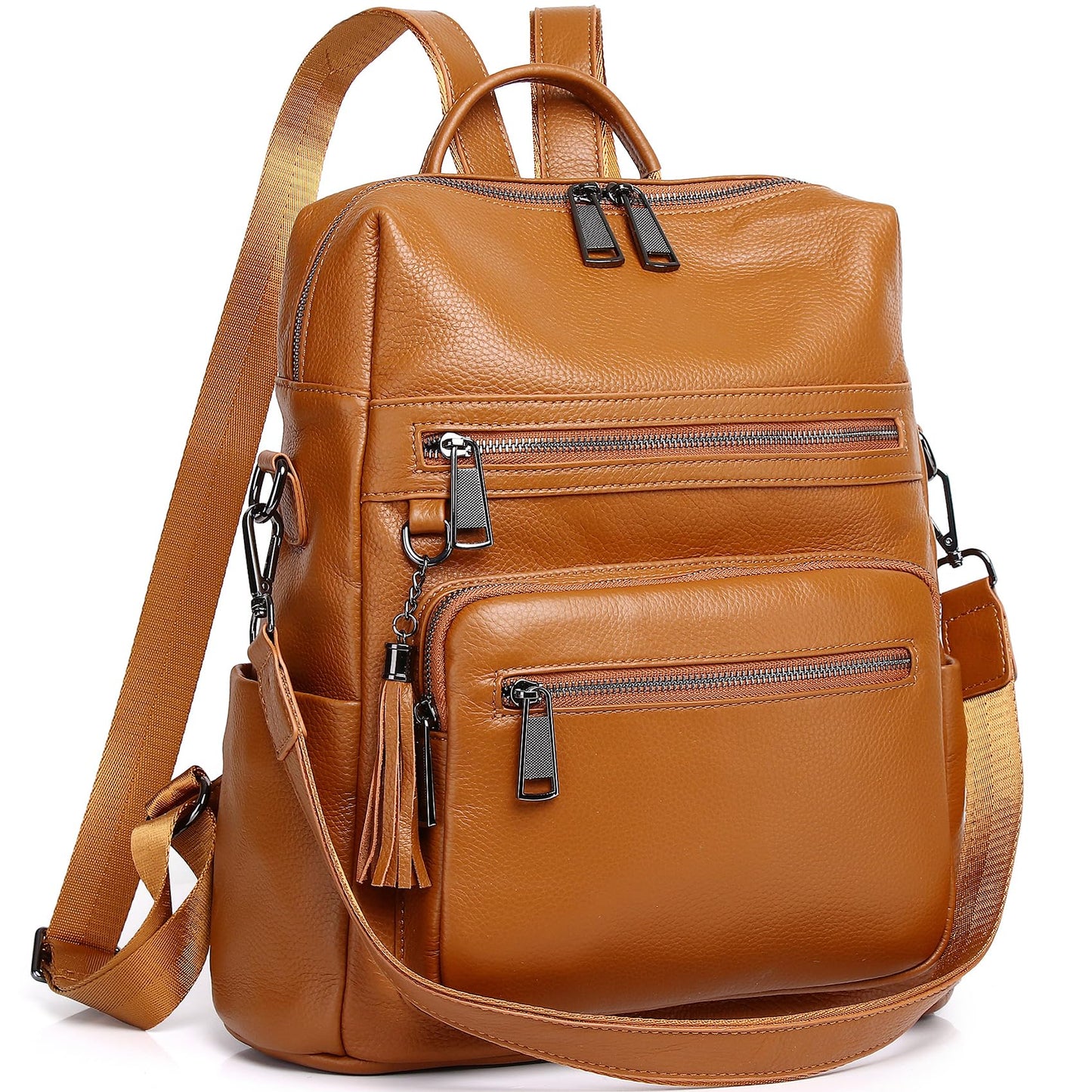 Wesccimo Genuine Leather Backpack Purse For Women Real Soft Leather Fashion Convertible Shoulder Bag Burnt Caramel/Orange