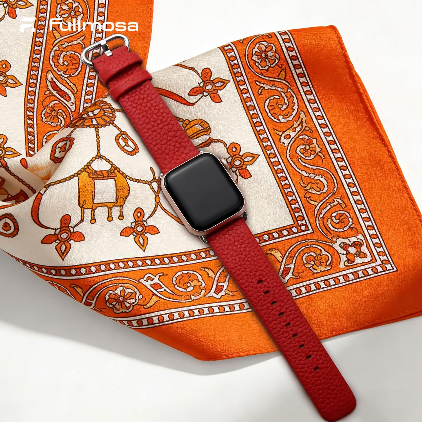 Fullmosa Leather Bands Compatible with Apple Watch Band 41mm 40mm 38mm 42mm 44mm 45mm 46mm 49mm Women Men for iWatch Series 11/10/9/8/7/6/5/4/3/2/1,Ultra3/2/1,SE3/2/1, 42mm 41mm 40mm 38mm, Red/Silver