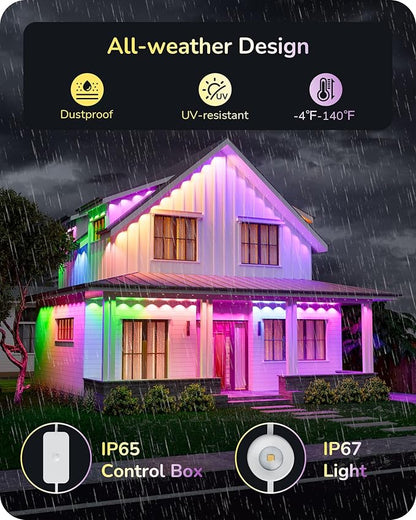 EDISHINE 60ft Permanent Outdoor Christmas Lights for House, 40 LED Eave Light with App/Remote, IP67 Smart RGB+IC+Warm/Cool White Holiday Light with 50 Scene Modes, Work with Alexa Google Assistant