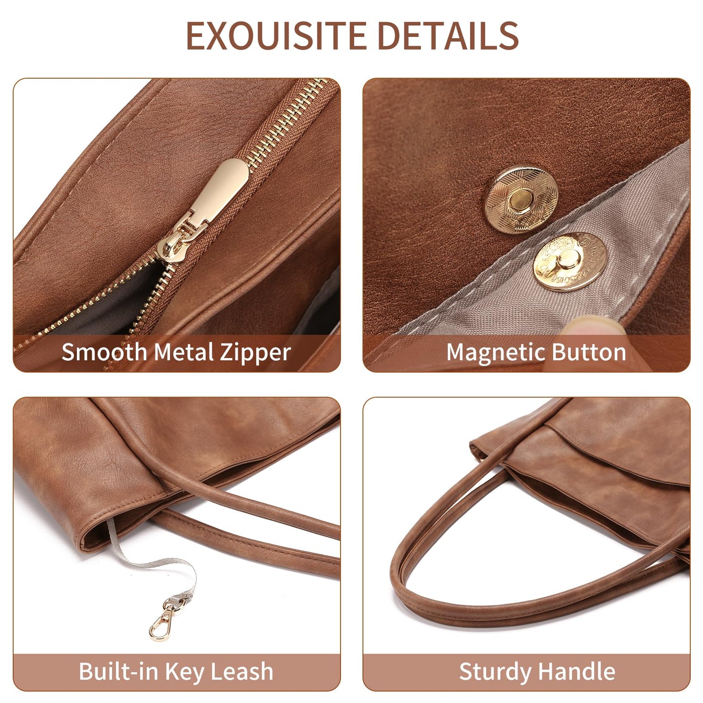 GAEKEAO Tote Bag for Women Work with Zipper Vegan Leather Ladies Travel Shoulder Bags Purses and Handbags Casual Weekender