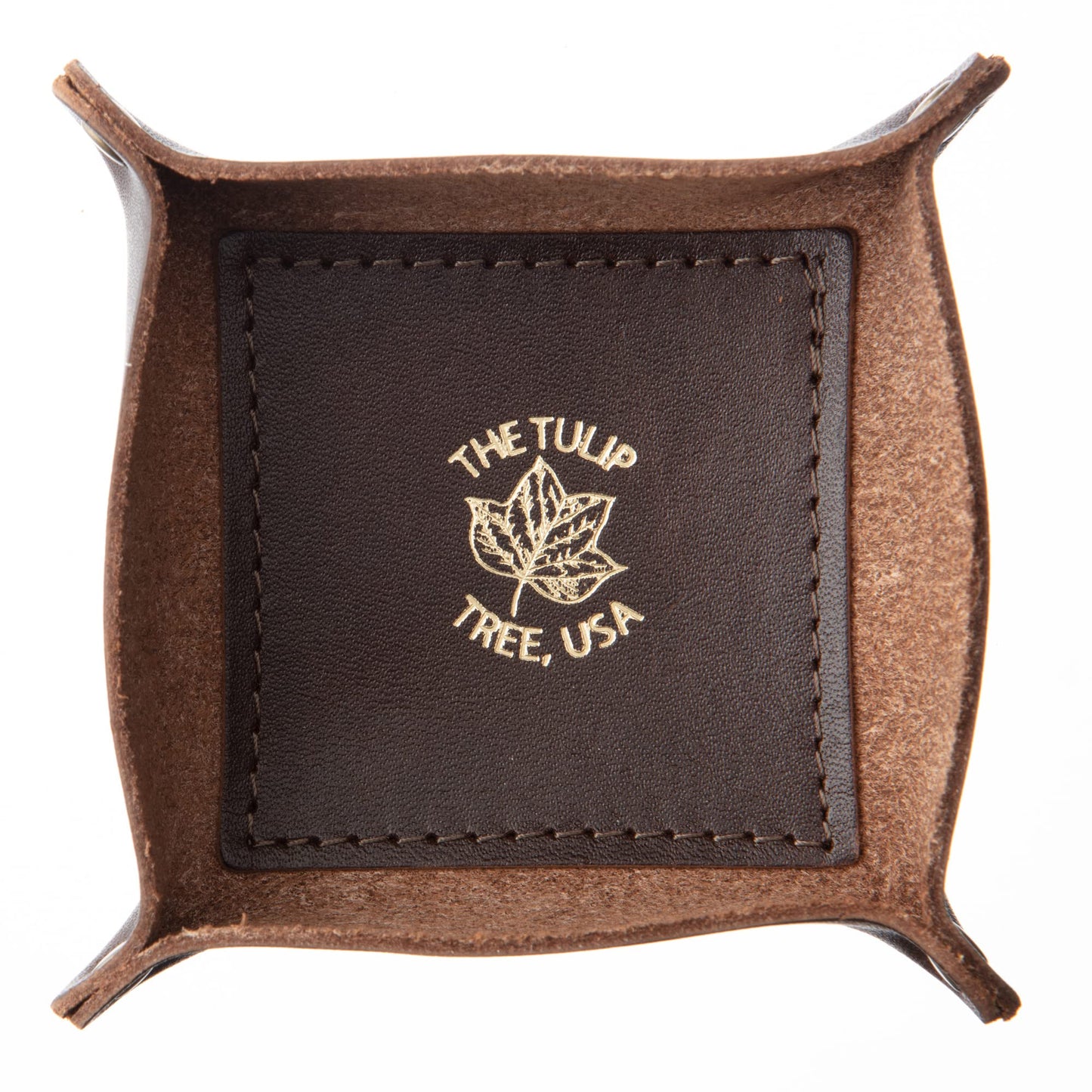 USA Handmade Premium Leather Valet Tray, Jewelry Organizer With Brass Rivets (Dark Walnut Brown, Mini)