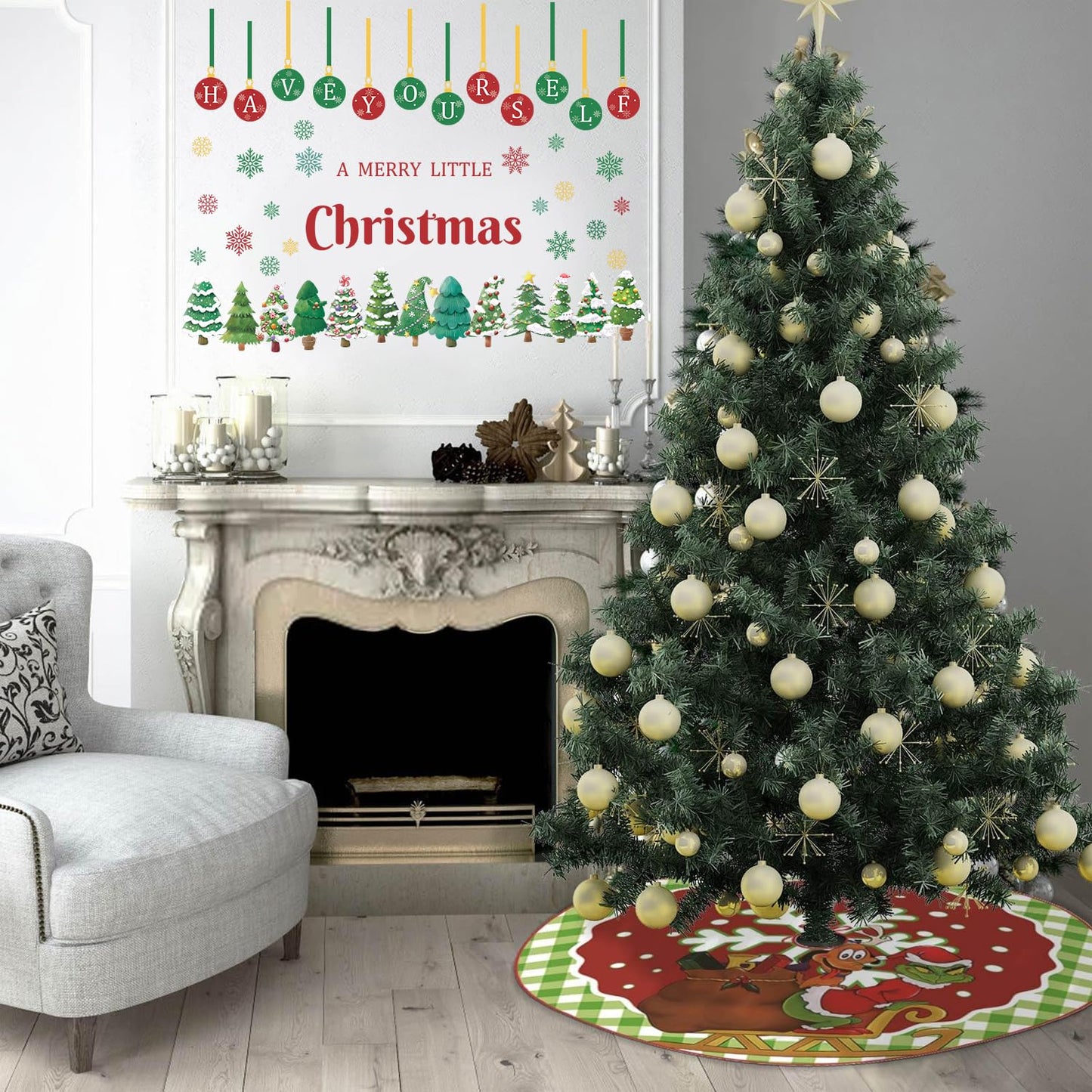 TOARTi Have Yourself A Merry Little Christmas Window Decal Double-Sided Xmas Small Pine Tree Window Cling Merry Christmas Pine Trees Wall Sticker Xmas Tree Ball Sticker Winter Holiday Party Supplies