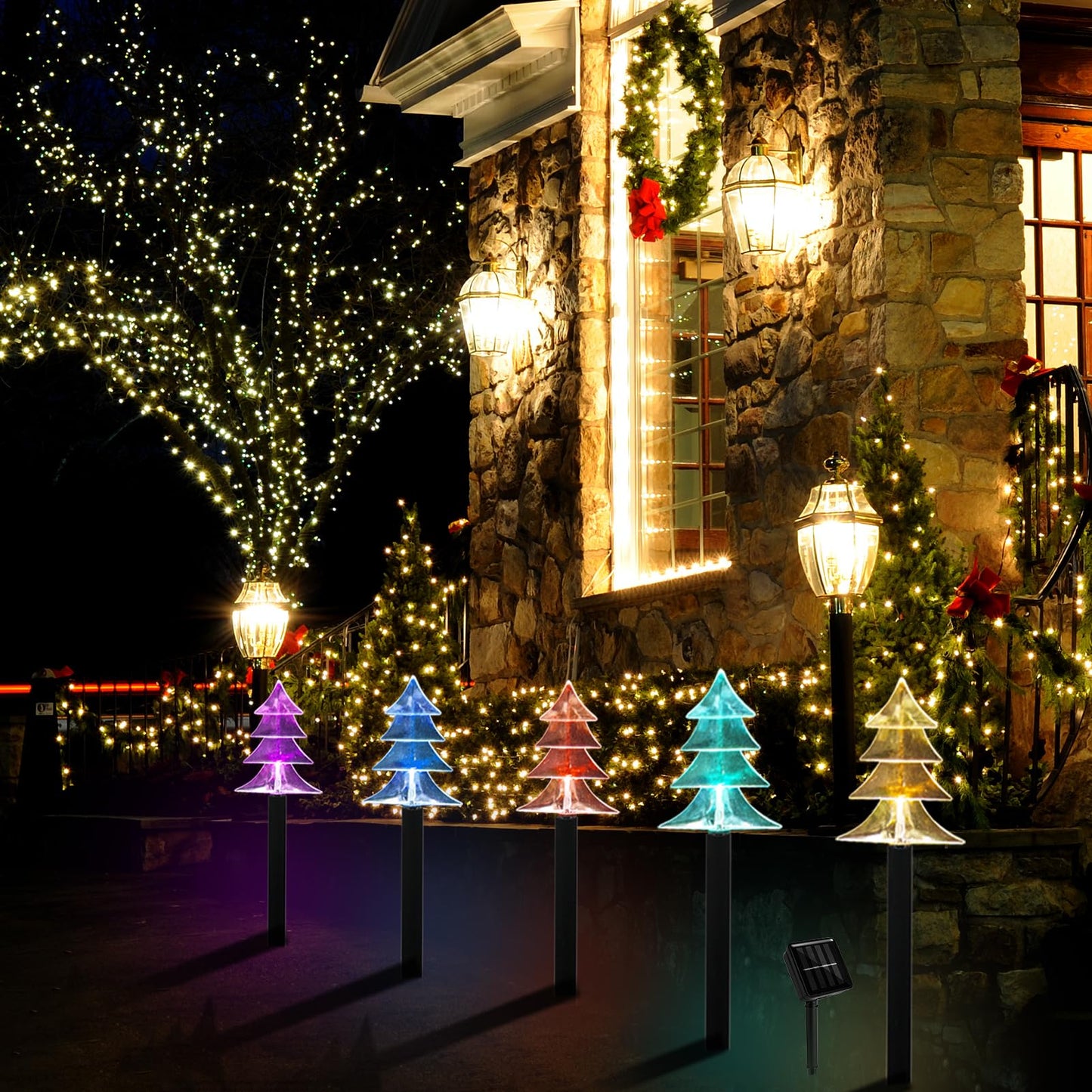 ILLUMINEW Christmas Solar Pathway Lights, Set of 5 Waterproof Landscape Christmas Lights, Stake Christmas Decorations, LED Lights for Yard Lawn Patio Walkway Decor
