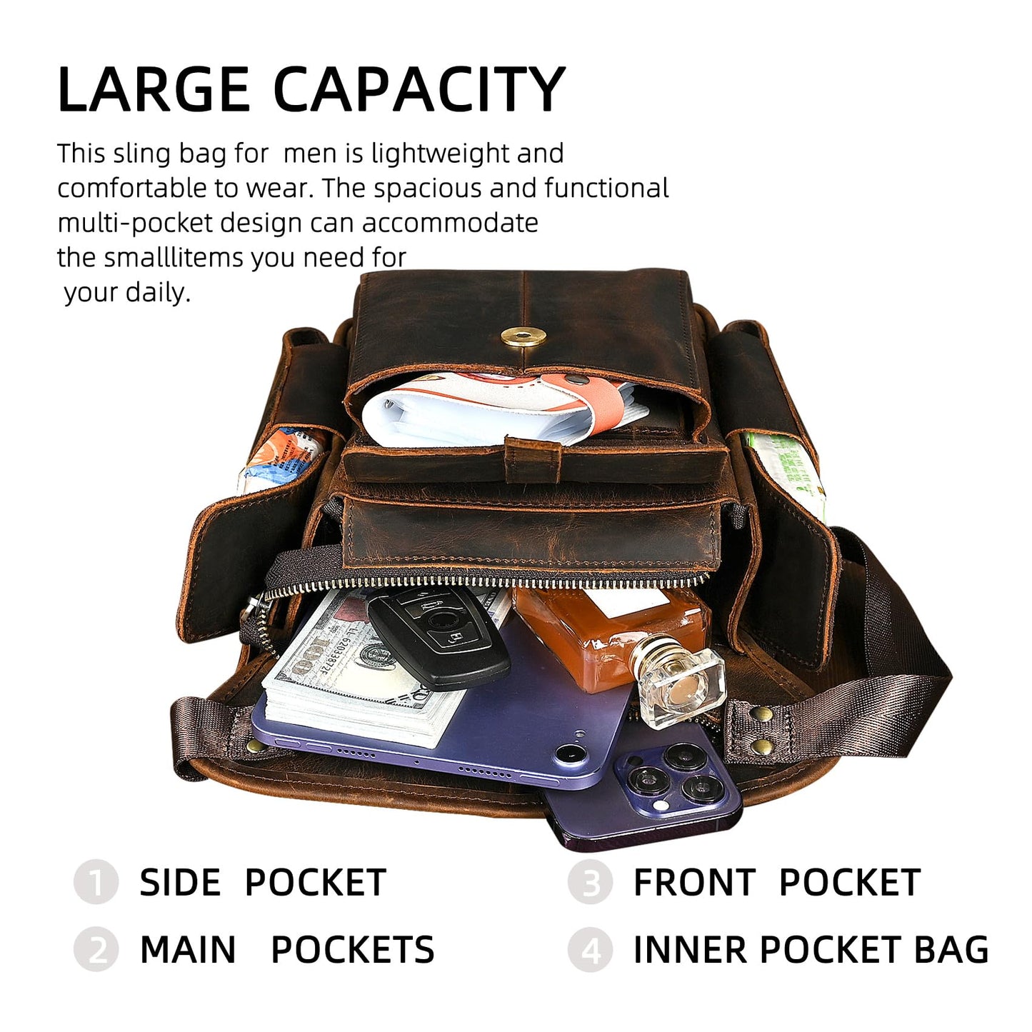 Handadsume Water Resistant Canvas + Leather Motorcycle Travel Fanny Waist Pack Drop Thigh Leg Bag Pouch For Men Women FB913-5 (100% Genuine Leather-Brown)