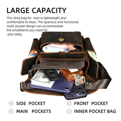 Handadsume Water Resistant Canvas + Leather Motorcycle Travel Fanny Waist Pack Drop Thigh Leg Bag Pouch For Men Women FB913-5 (100% Genuine Leather-Brown)