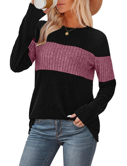 WIHOLL Womens Sweaters Trendy Color Block Tops Long Sleeve Shirts Fall Outfits Early Fall Fashion 2025 Winter Clothing