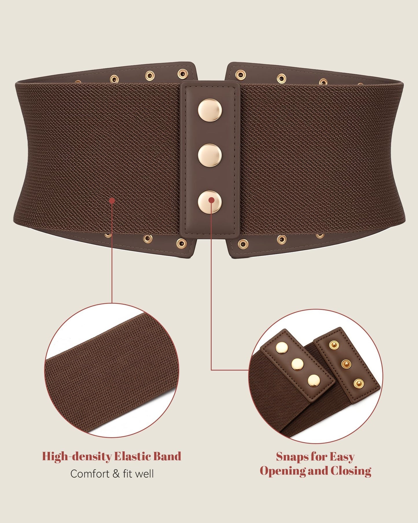JKEEMI Women Wide Elastic Belt Studded Rivets Stylish Waist Cinch Belt for Dresses Coat