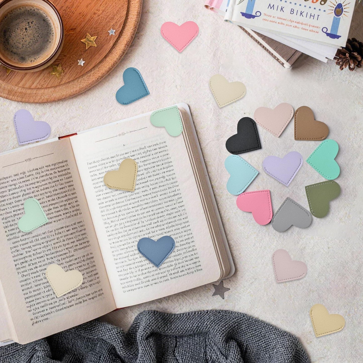 Yuwiiuuo 30 Pcs Leather Heart Bookmarks for Women, Cute Book Marks for Reading, Ideal Gift for Home, Office, School Reading Supplies(15 Colors)