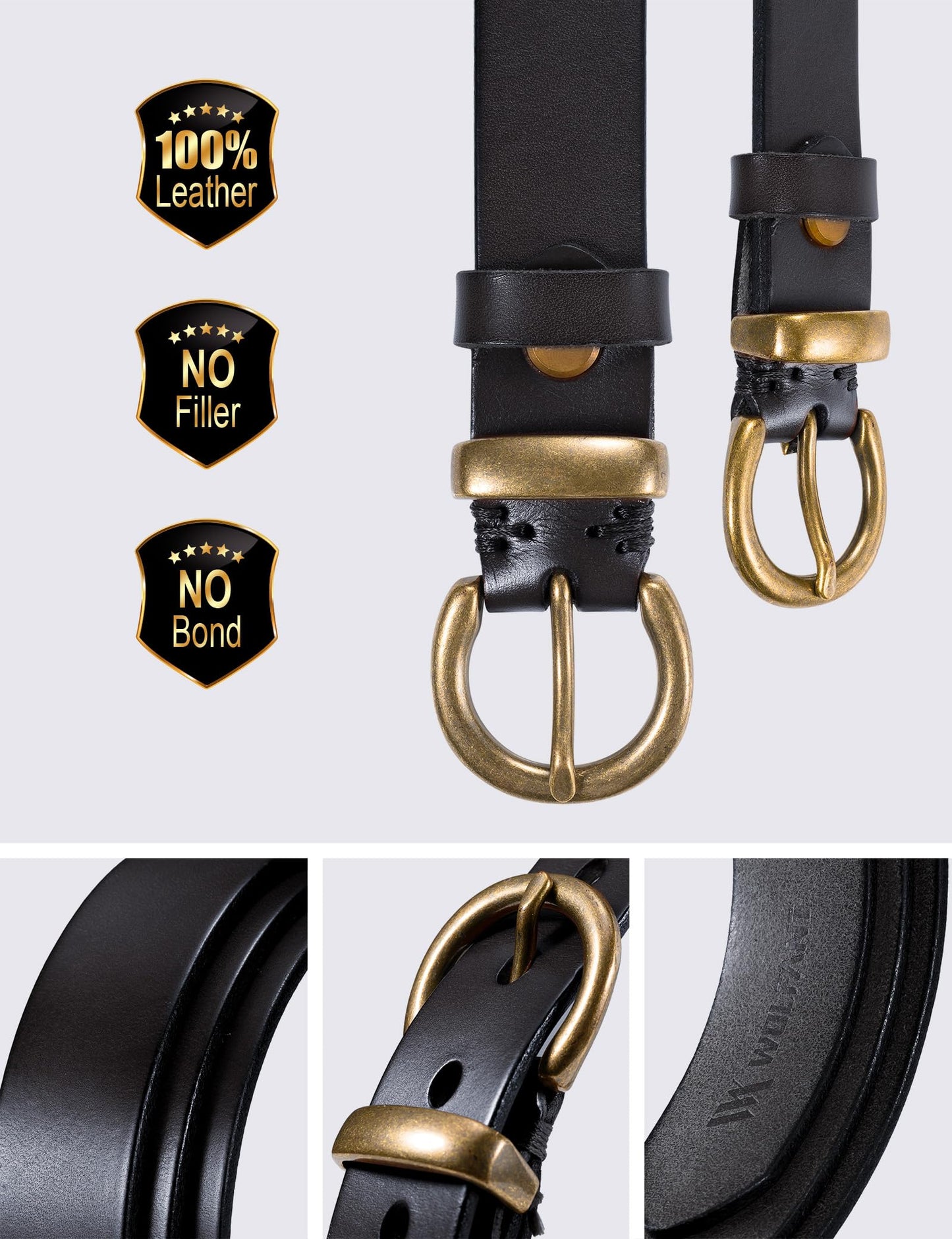 WOLFANT Full Grain Leather Belt for Women,1.1" Ladies Casual leather Jean Belt with Vintage Circle buckle in Gift Box