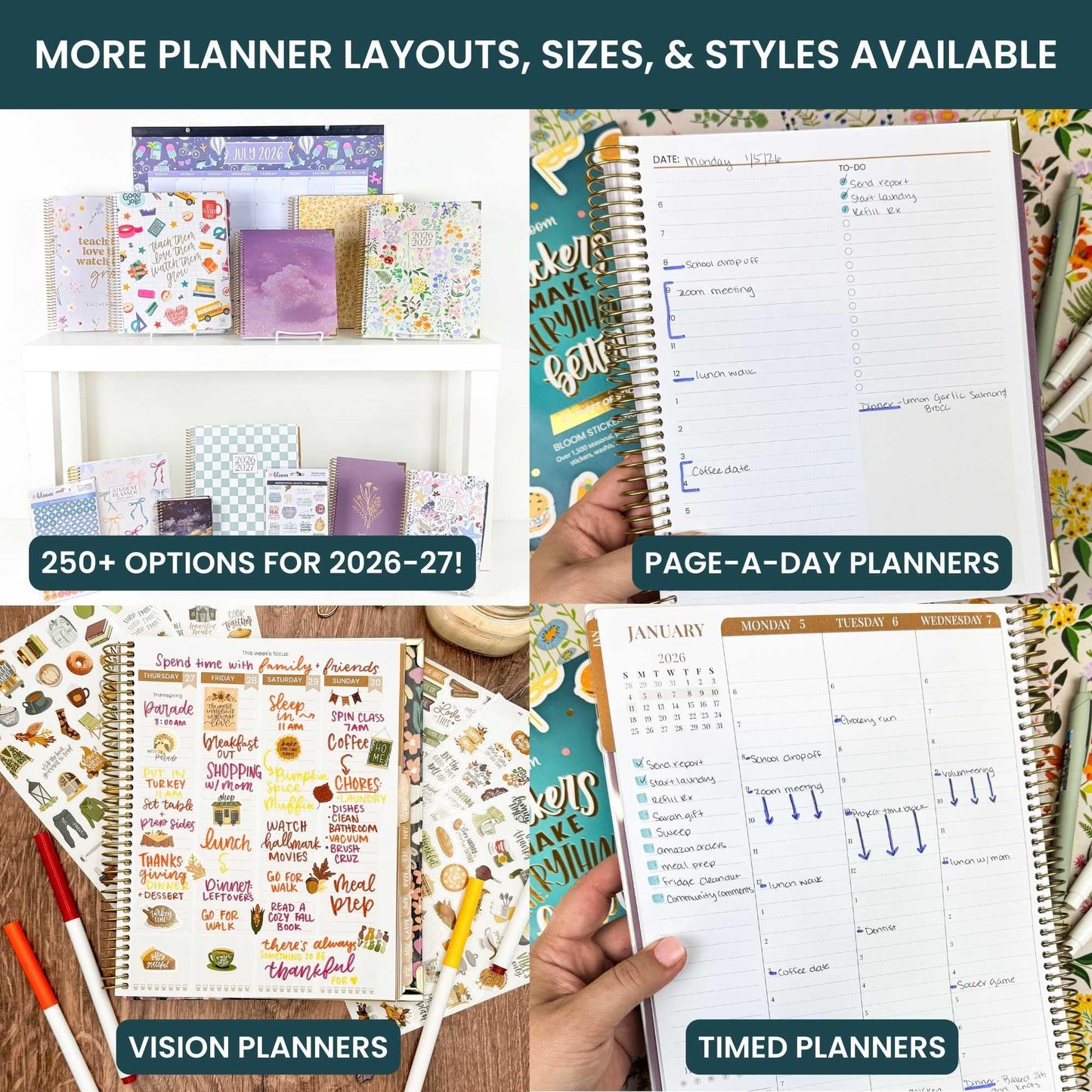 bloom daily planners 2026-2027 Planner (8.5” x 11") 13 Month Academic Year Organizer (July 2026 - July 2027) - Weekly & Monthly Agenda Book with Stickers & Tabs - Checkered