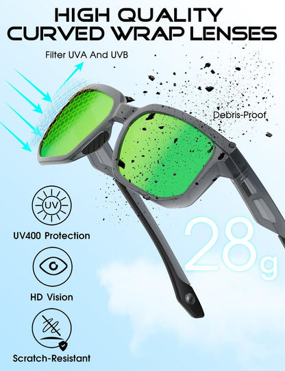 ATTCL Polarized Fishing Sunglasses Men: Unbreakable TR90 PC Lens Lightweight UV400 Protection Secure Fit for Driving Running Sports 2238B Touhui-Green-1