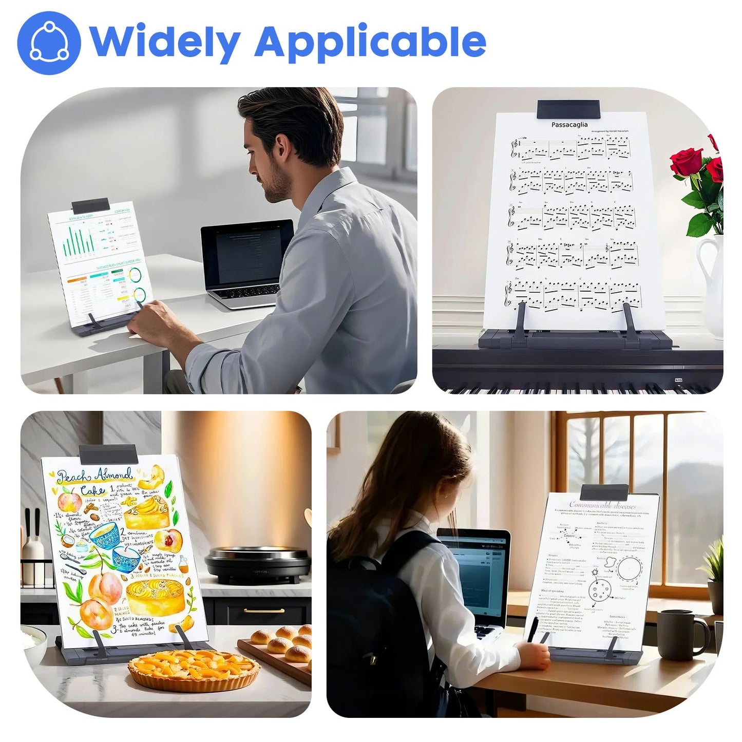 PowerKing Desktop Document Holder with 7 Adjustable Angles, Relieves Eyes and Neck Strain, Black Metal Paper Stand When Typing for Reading A4, Letters, Books, Receipts, Music Sheets, Textbooks