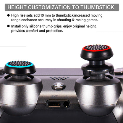 Playrealm FPS Thumbstick Extender & Printing Rubber Silicone Grip Cover 2 Sets for PS5 Dualsenese & PS4 Controller (Black Red+Blue)
