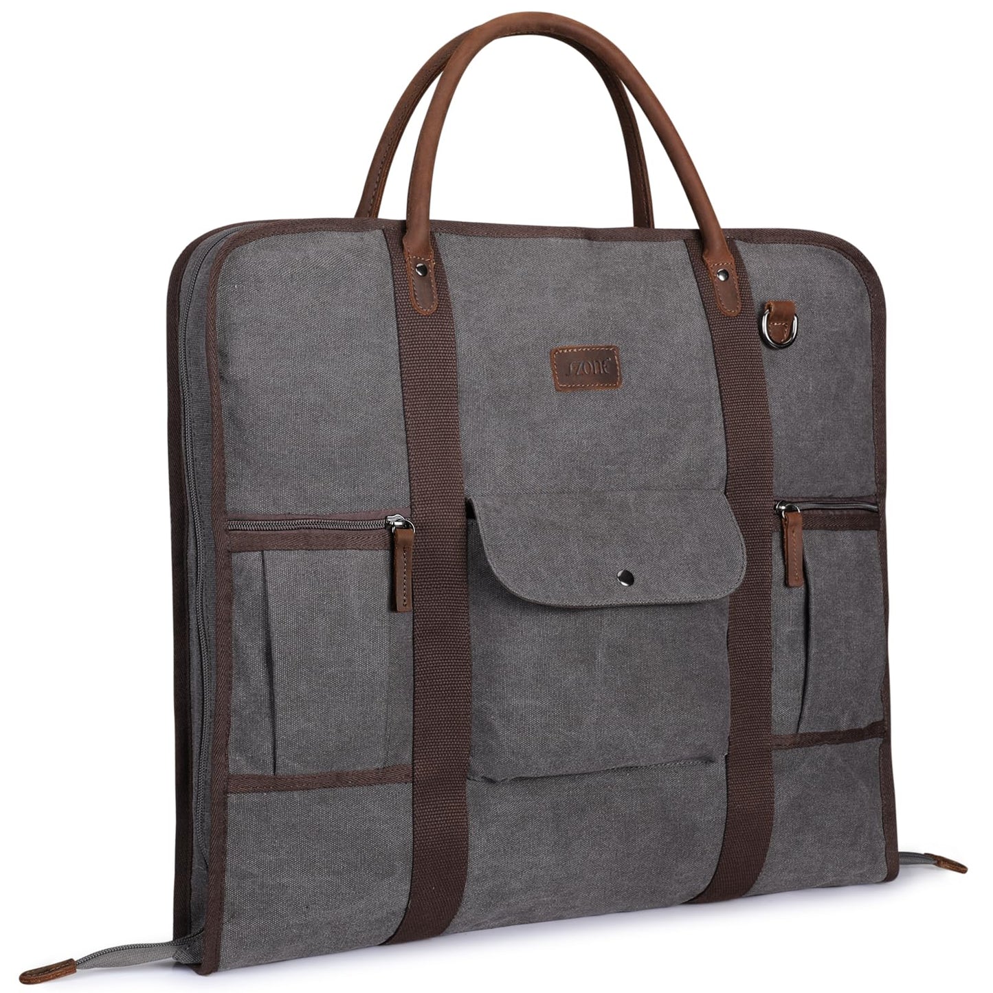 S-ZONE Carry On Garment Bag for Business Travel Canvas Leather Men Women Suit Cover