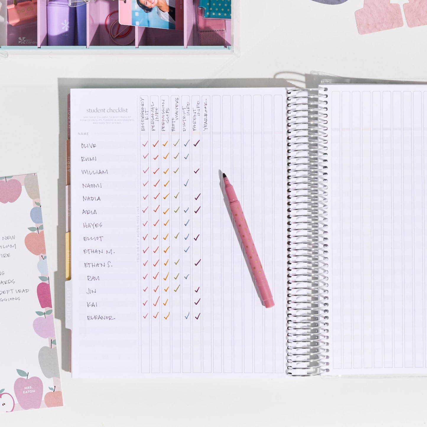 8.5x11 Coiled Teacher Lesson Planner (January 2026 - December 2026) - Teach classic cover, vertical layout, Pastel Minimal theme, platinum coil