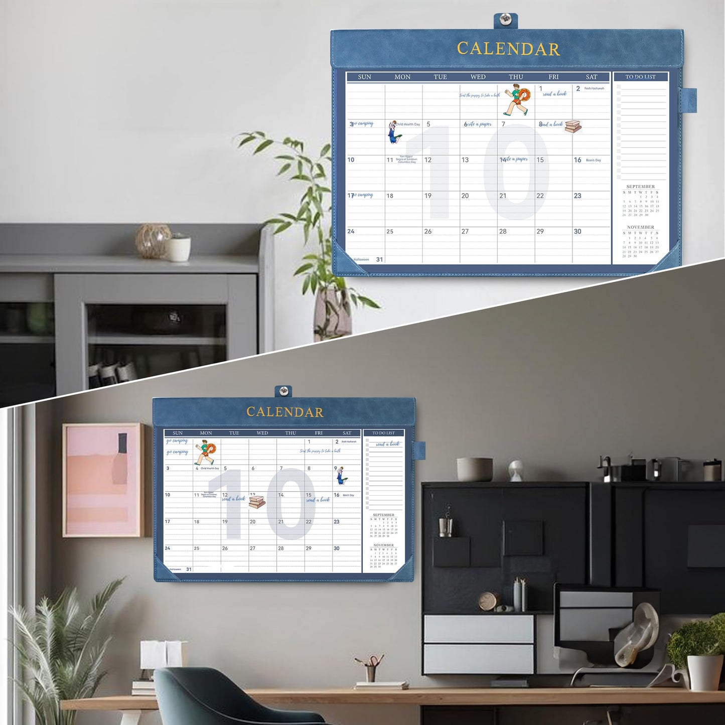 Yoment Desk Calendar 2026 Leather Desk Calendar with to-Do Lists, 13 Months Desk Pad Wall Calendar with Pen Holders PVC Cover for Work Office School Home Women Men, Jan2026-Dec 2026, 17 x 12, Blue