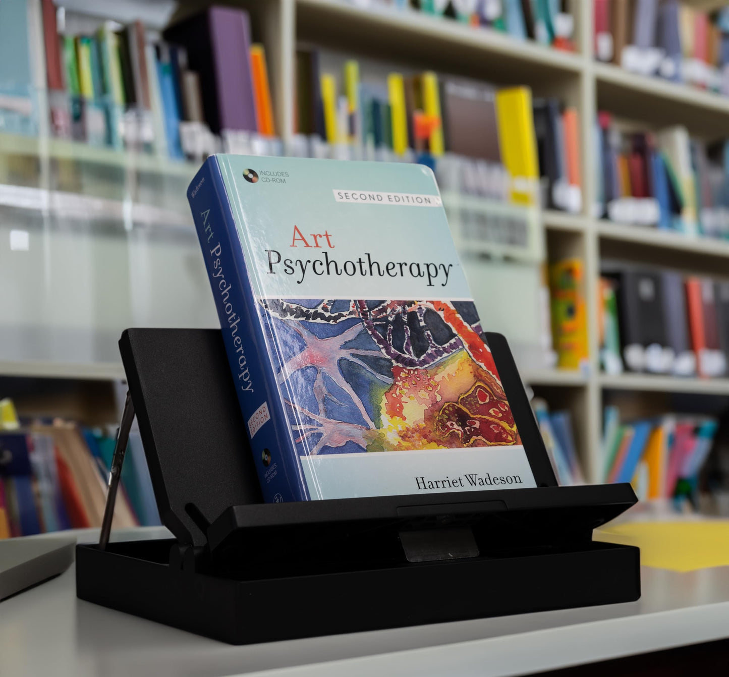 Textbook Caddy Book Stand with Storage — Adjustable Reading Stand for College Students, Portable Foldable Desk Book Holder for Textbooks, Tablets & Cookbooks, Ergonomic 60° Angle, Lightweight 1.6 lb