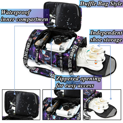 Gym Duffle Bag Backpack with Shoe Compartment,4 ways Travel Backpack for Women and Men,Multi-Functional Weekender bag with Waterproof Layer&Laptop Compartment for Fitness, Travel,Camping(Metallic)