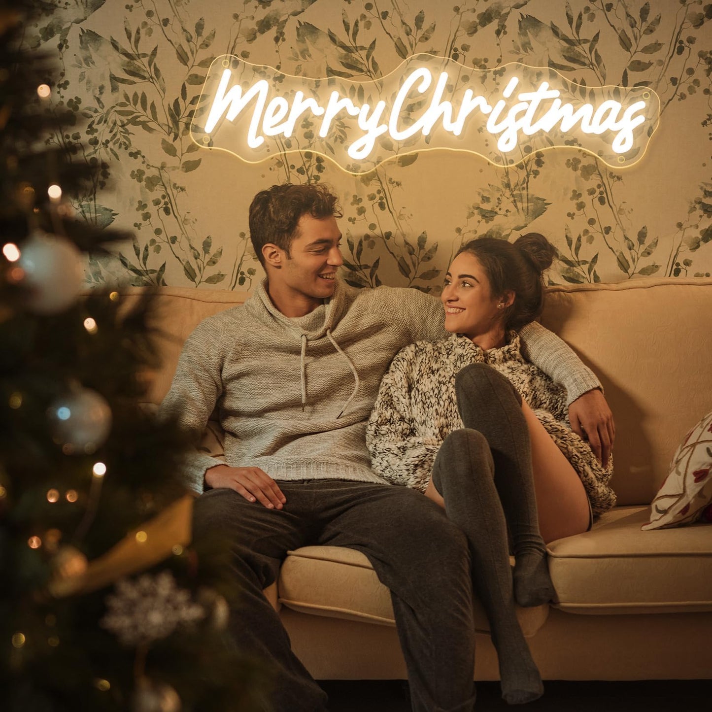 Neon Sign Dimmable Merry Christmas LED Light Sign for Holiday Party Home Bar Decoration, USB Powerd Christmas Neon Light for Wall Decor Festival Celebration-50-12.9