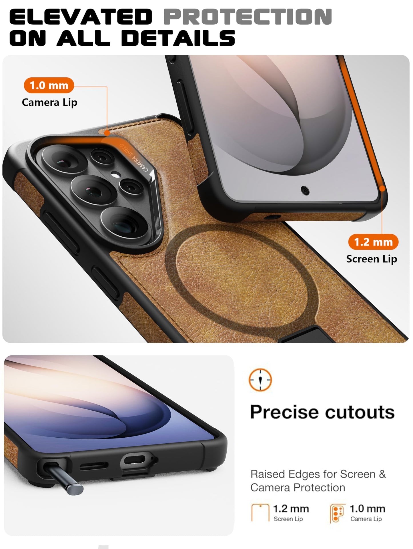 VAUSERDY Strong Magnetic for Samsung Galaxy S26 Ultra Case Leather,[Compatible with MagSafe], Adjustable Kickstand, Shockproof Protective Cover for Samsung S26 Ultra (Brown)