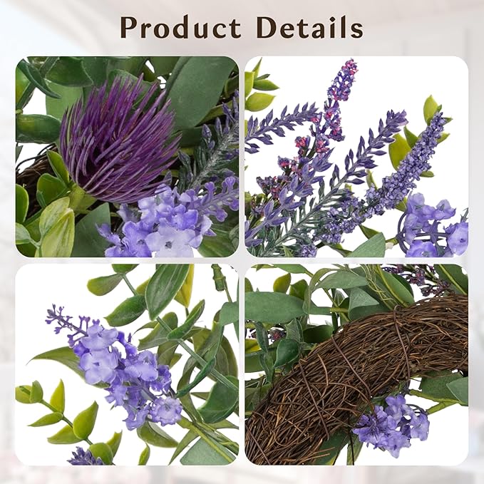 Lavender Wreath for Front Door Spring Summer Wreaths for Front Door, 22 Inch Doors Wreaths for Front Doors Outside All Season, Summer Wreath for Home Wall Window Party Wedding Decor Indoor Outdoor