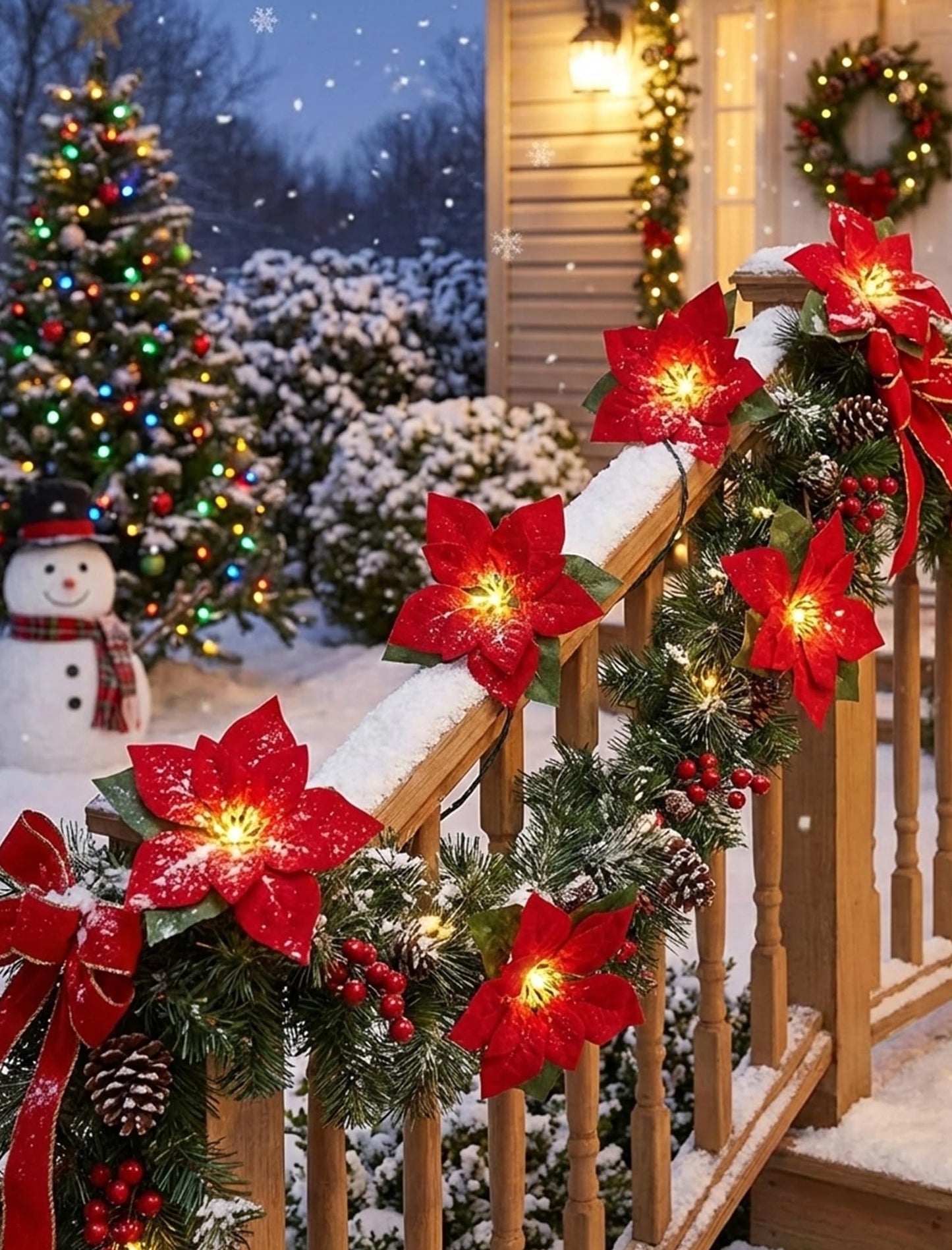 Christmas Red Flower String Lights Plug in, 8.5Ft Red Christmas Decorations Lights Outdoor with 10 LED Flowers Lights, Hanging Flowers Fariy String Lights for Holiday Party Window Home Birthday Decor
