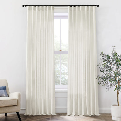 XTMYI Linen Cotton Farmhouse Curtains for Living Room Bedroom 84 Inches Long Two Sheer Hook Belt Pleated Back Tab Birch Off White Ivory Neutral Boho Sour Cream Curtain Drapes 84 Length 2 Panels Set
