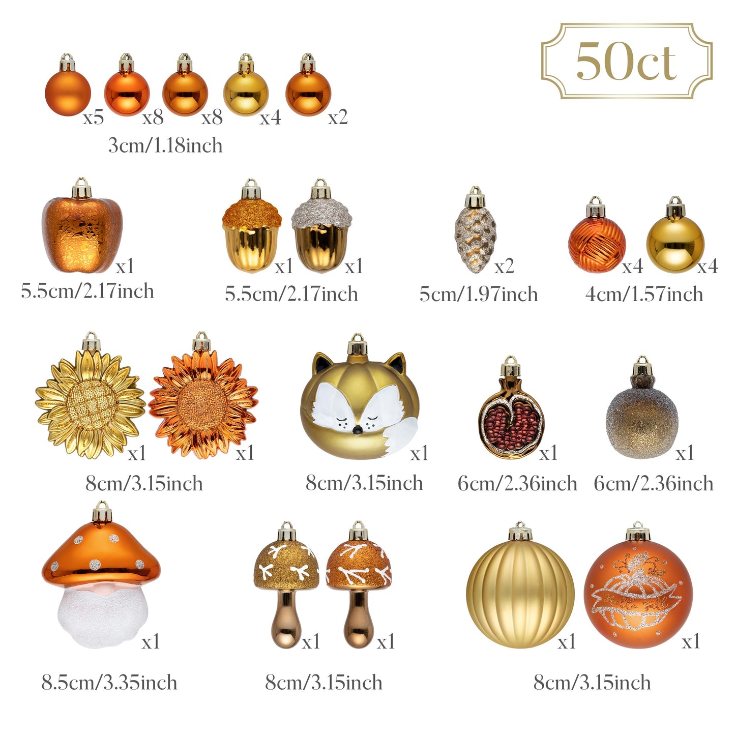 Valery Madelyn Fall Tree Ornaments for Home, 50ct Shatterproof Fall Tree Decorations Orange Hanging Ball Gnome Decor for Harvest Thanksgiving Autumn