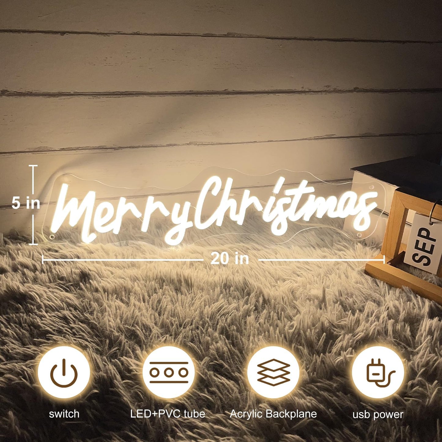 Neon Sign Dimmable Merry Christmas LED Light Sign for Holiday Party Home Bar Decoration, USB Powerd Christmas Neon Light for Wall Decor Festival Celebration-50-12.9