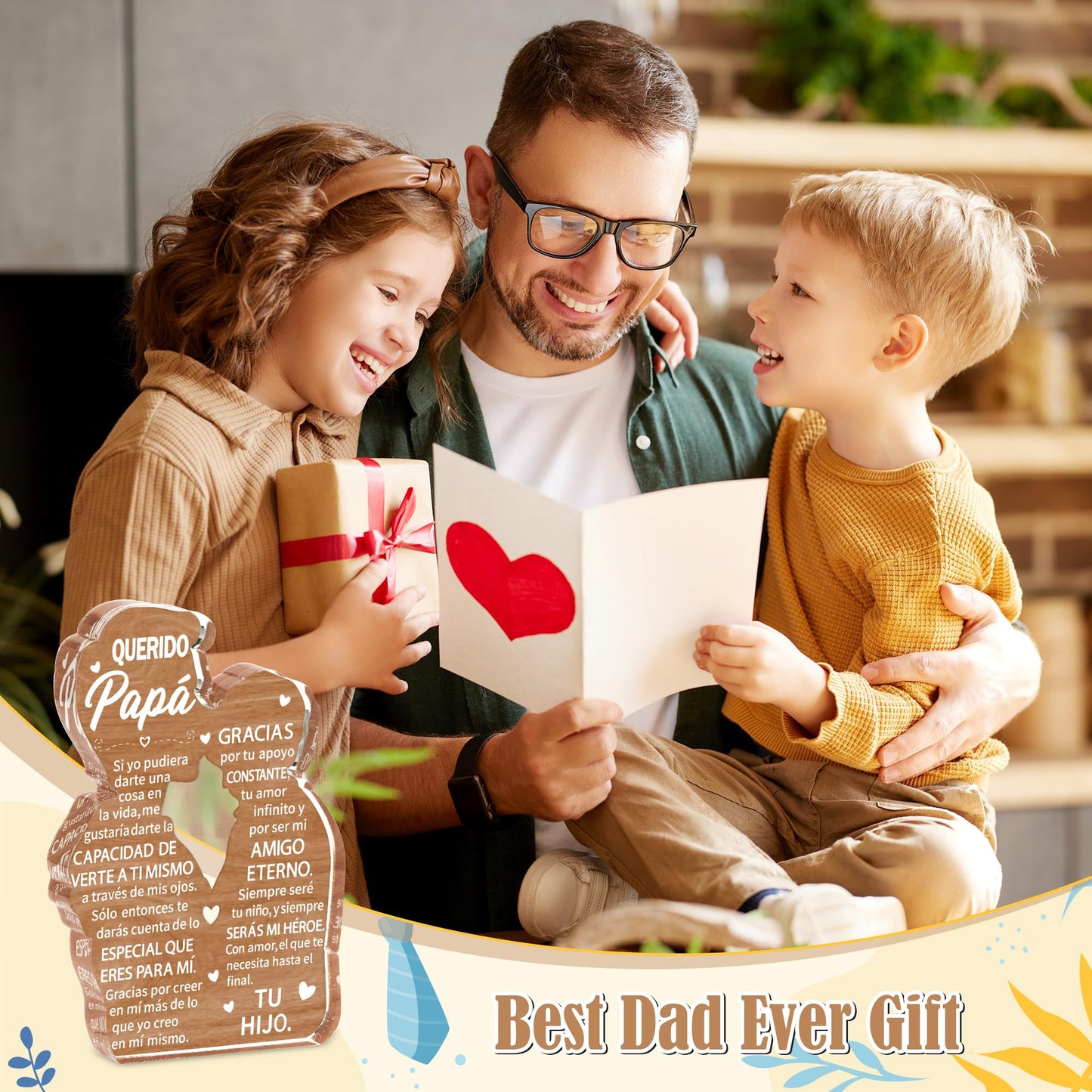 Yopyame Gift for Dad from Son - Spanish Papá Heartwarming Keepsake Father Son Embracing Acrylic Plaque Sign Best Dad Ever Gift Regalos Para Papá Office Desk Decor Father’s Day Birthday Christmas Gifts