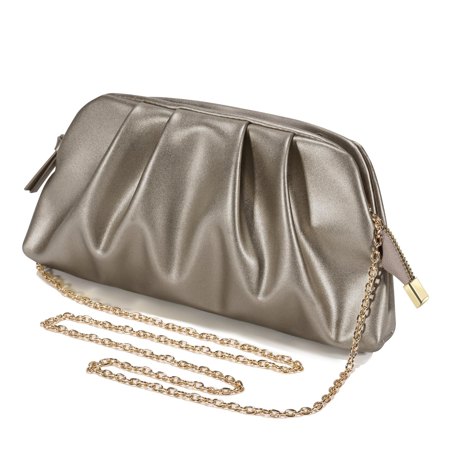 SWEETV Dressy Vegan Leather Clutch Purse for Women Formal, Soft Pleated PU Evening Clutch for Weddings, Proms, Cocktail-Gemma