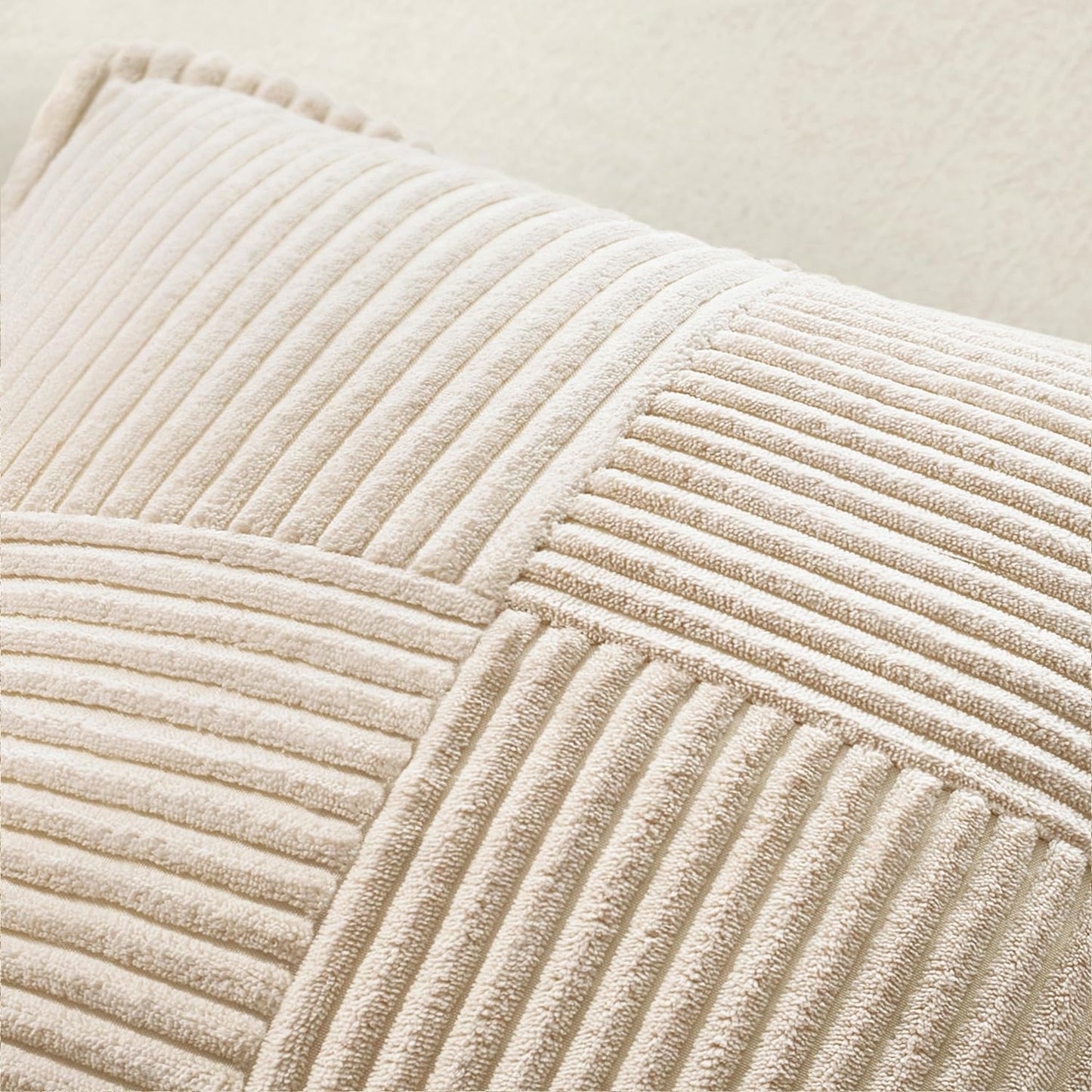 MIULEE Decorative Throw Pillow Covers for Couch Bed Livingroom 18x18 Inch Set of 2 Beige Boho Accent Throw Pllows Broadside Striped Patchwork Soft Corduroy Pillowcases