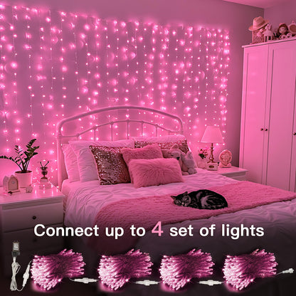 suddus Curtain Lights for Bedroom, 300 Led 9.8ft x 9.8ft Hanging String Lights Outdoor, Fairy Curtain Lights for Backdrop, Window, Wall, Wedding, Party,Birthday Decoration,Pink