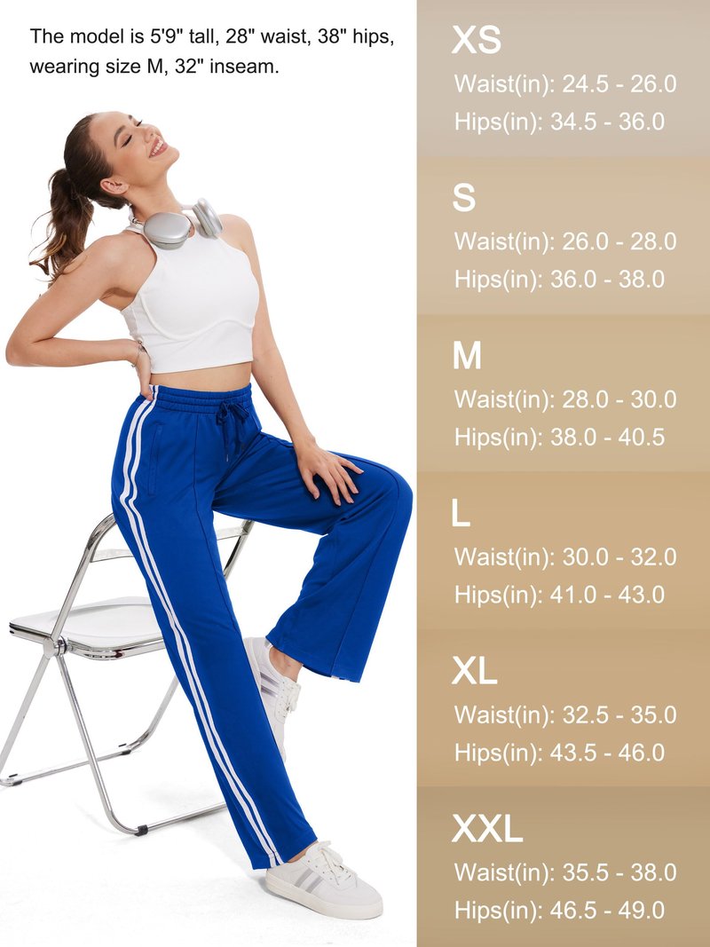 Tapata Petite Women's 28" Inseam Active Track Pants Striped Loose Fit Running Sporty Bottoms Travel Athletic Jogging, Blue, XL