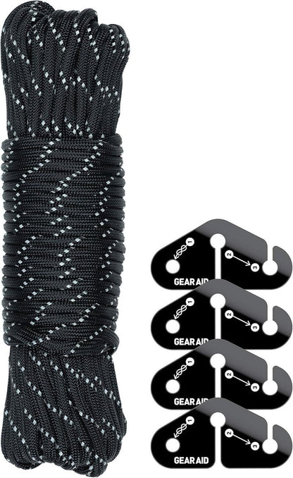 Taut Line Kit with 550 Paracord - Perfect for Hanging Gear | Black Travel Clothesline