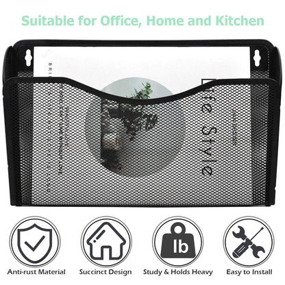 EASEPRES 3 Single Pocket Mesh Hanging File Organizer, Vertical Wall Mounted Magazine File Holder, Mount Basket Mail Paper Document Folder Organizing for Office, Home and School, Black