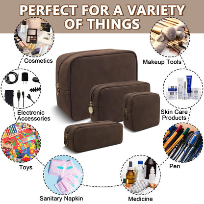 UIXIZQ Small Makeup Pouch for Purse, Suede Travel Toiletry Storage Pouch Cute Preppy Cosmetic Bag for Women Girls, Waterproof Makeup Organizer Skincare Bag Purse with Zipper (Small-Coffee)