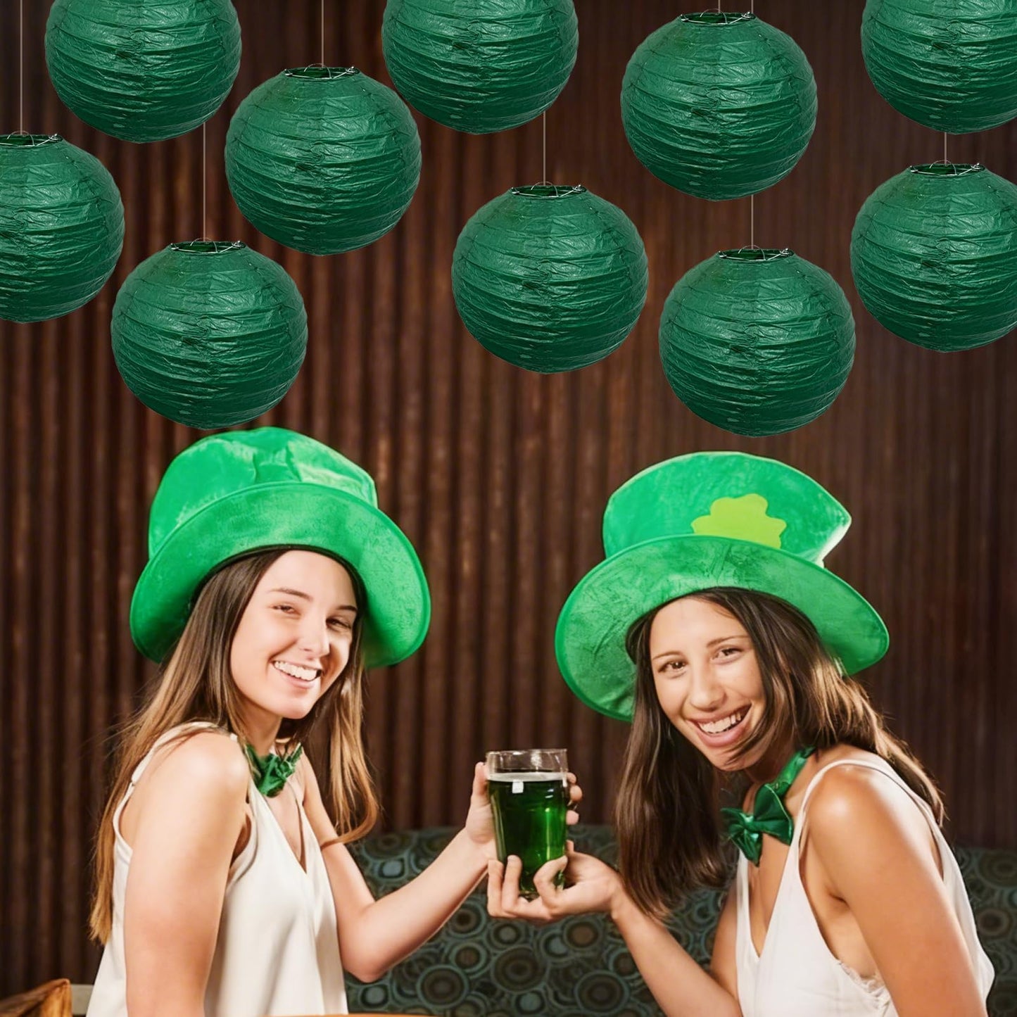 Christmas Green Paper Lanterns Hanging Ceiling Round Lanterns for Spring Theme Christmas Home Decorations 10 PCS