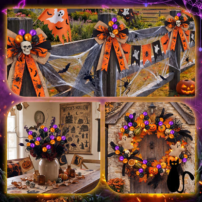 Syhood 12 Set 7.9 Inch Halloween Ball Picks Shatterproof Purple Orange and Black Mini Ball Ornaments on Wired Picks Stems for Halloween Christmas Tree Garland Vase DIY Decoration Supplies