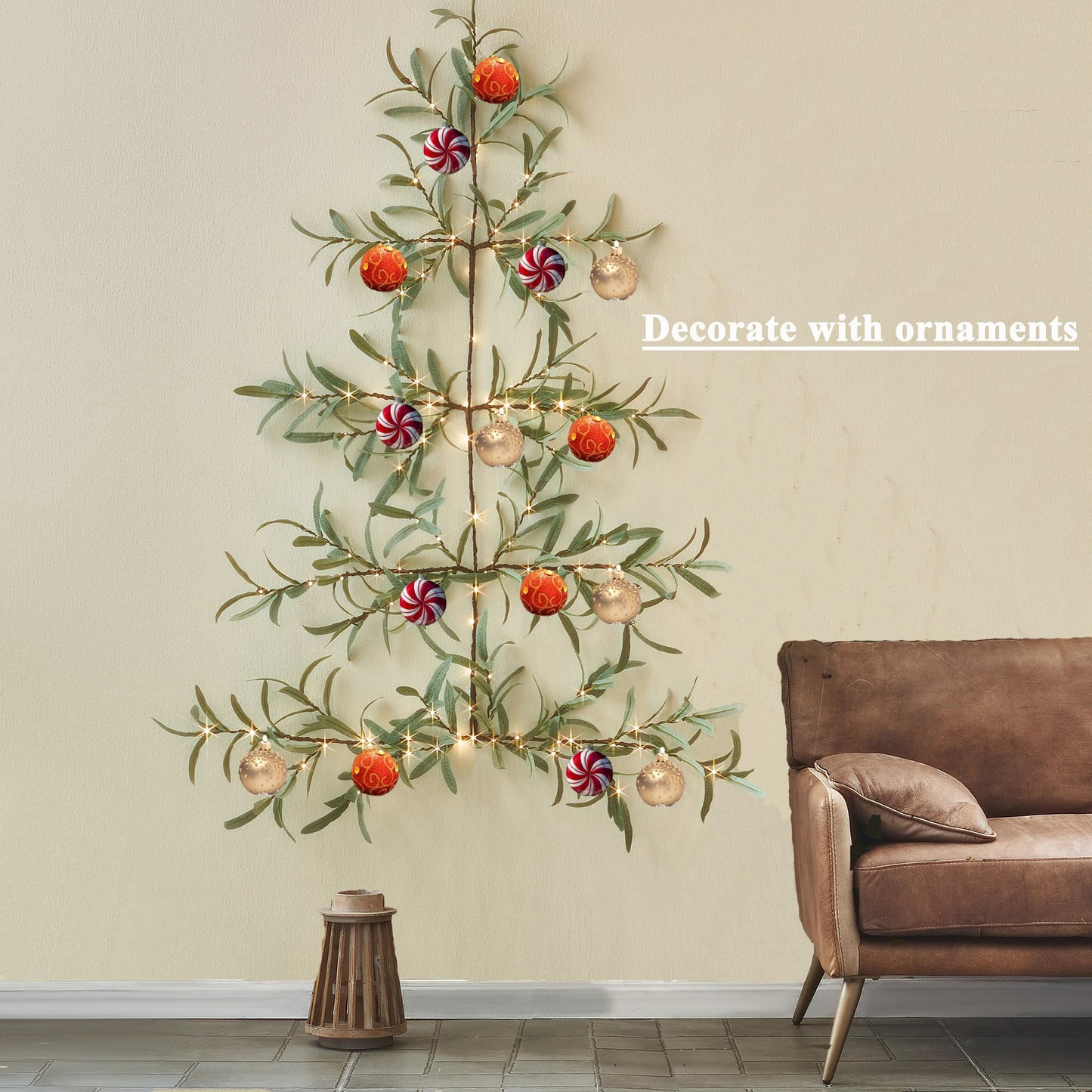 LITBLOOM Lighted Olive Wall Tree with Timer, Lighted Vine Garland with 140 Fairy Lights 3.5FT for Home Window Wall Christmas Spring Decoration Indoor Outdoor
