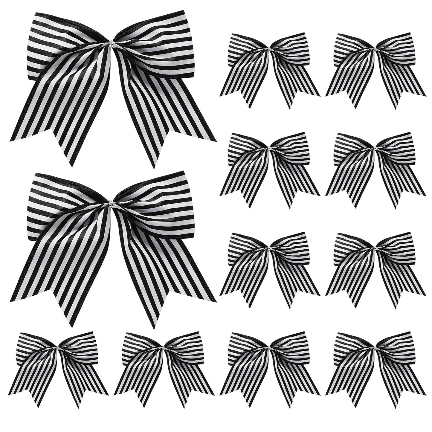 Fancheer 12 Pcs Christmas Bows Decorations Large Christmas Tree Bows Xmas Wreath Ribbons Ornaments Halloween Party Gift Decor Black White Striped for Nightmare Jack