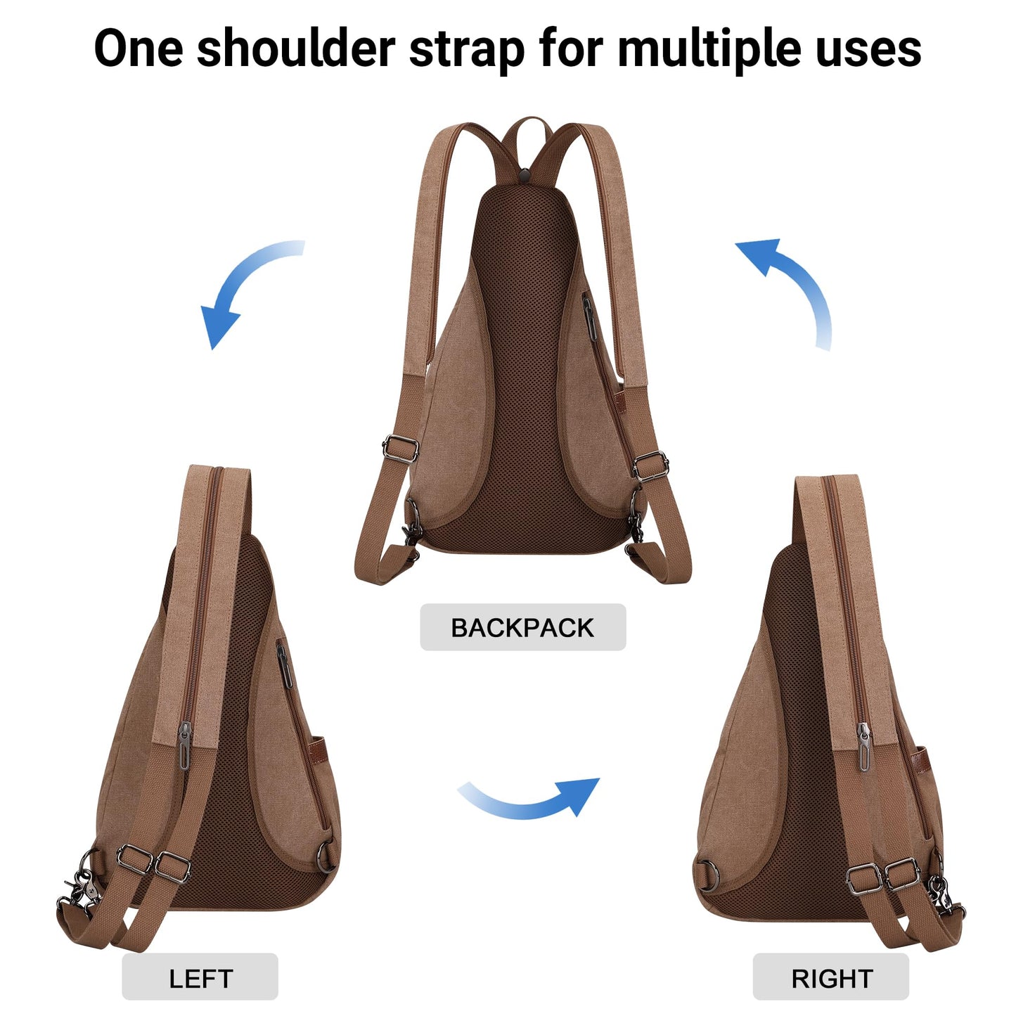 WITZMAN Canvas Sling Bag for Men Women Convertible Sling Backpack Crossbody Vintage Chest Bag Travel Casual Daypack（A8003 Brown）