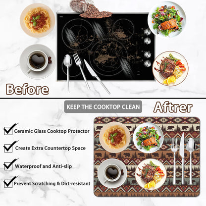 Stove Top Covers for Electric Stove,Forests Bears Indians Rubber Flat RV Range Stovetop Protector,Prevents Scratching, Expands Usable Space 28.5'' x 20.5''
